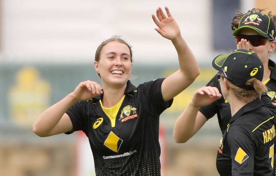 Tayla Vlaeminck took two wickets for Australia on Wednesday. Picture: GETTY IMAGES