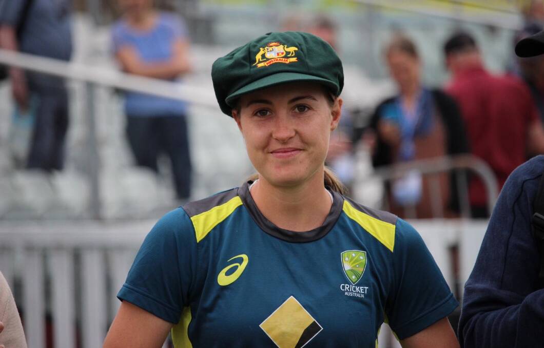 PROUD: Tayla Vlaeminck after receiving her Baggy Green cap on July 18 last year. Picture: CRICKET AUSTRALIA