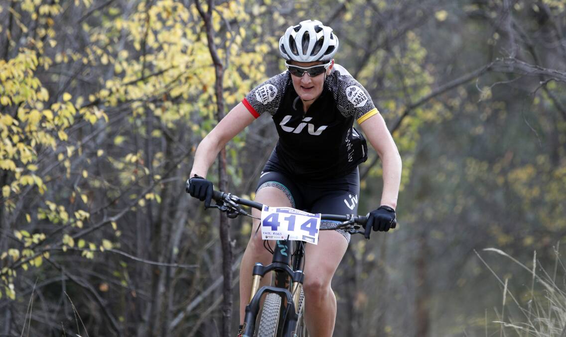 ENDURANCE: Kate Ross on her way to victory in the solo event at the Bendigo Mountain Bike Club's Women's Challenge. Picture: GLENN DANIELS