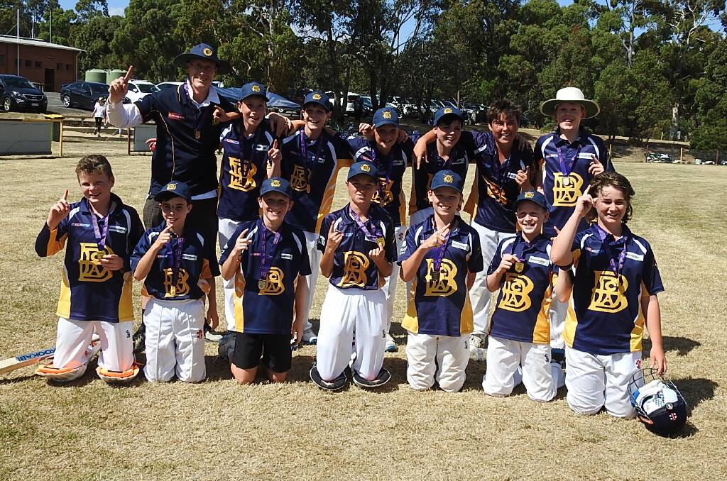 The under-13B team after its grand final win at Pyalong.