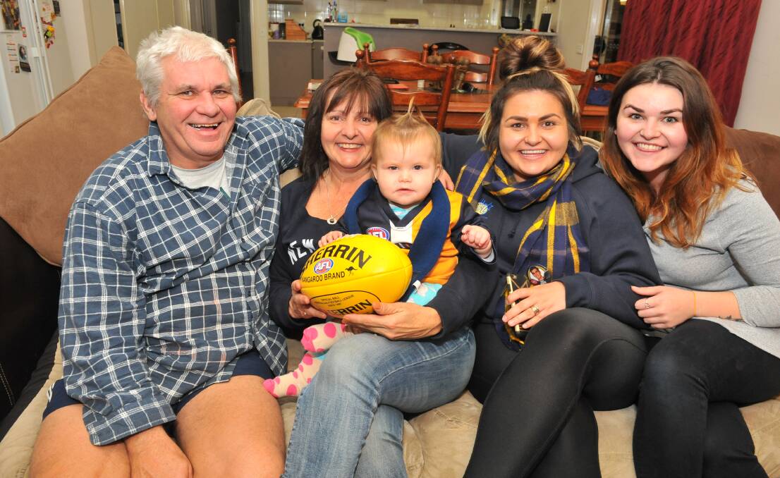 Russell, Donna, Lotti, Gabrielle and Darcy Cole before Tom's first game with West Coast in 2016.