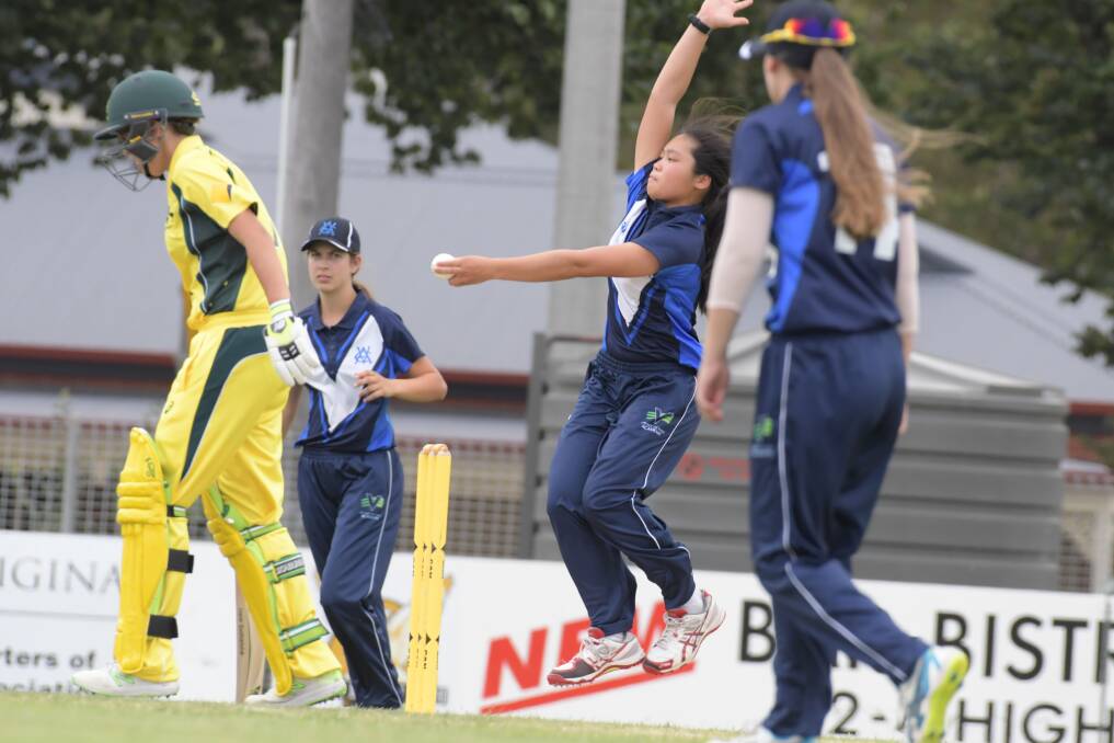 SPEEDY: Victoria Metro bowler Eve Sheehan puts everything into this delivery against the Cricket Australia XI. Picture: NONI HYETT