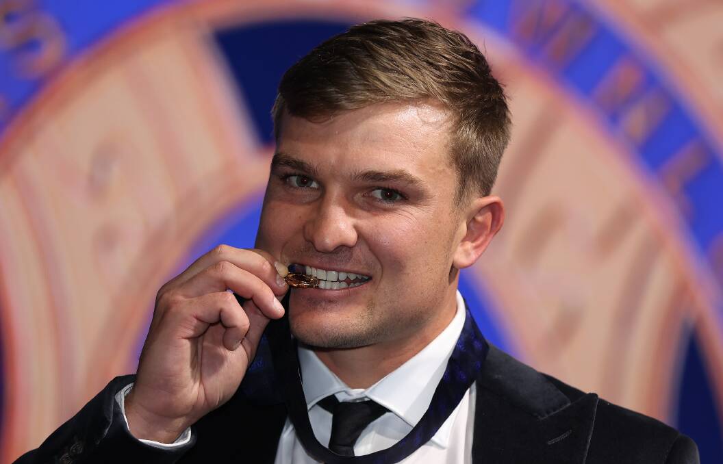 Ollie Wines with his Brownlow Medal in Perth on Sunday night. Picture: GETTY IMAGES