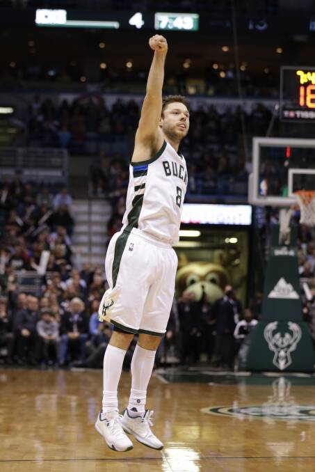 Matthew Dellavedova nails a three-pointer in his 11-point haul for the Bucks. Picture: GETTY IMAGES