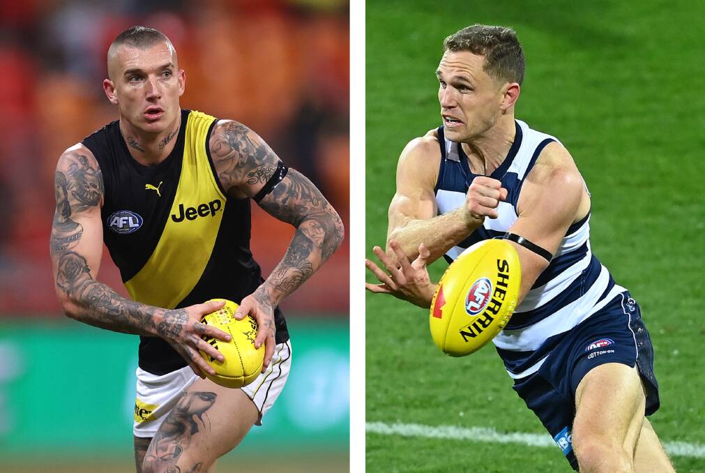 Grand final rivals Dustin Martin and Joel Selwood. Pictures: GETTY IMAGES