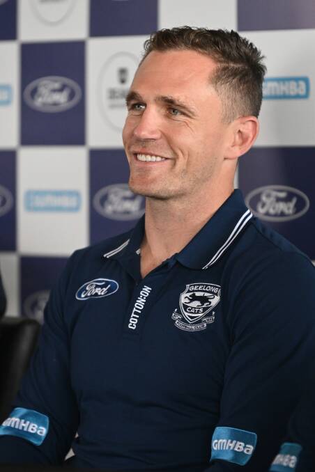 Joel Selwood at his press conference. Picture by Getty Images