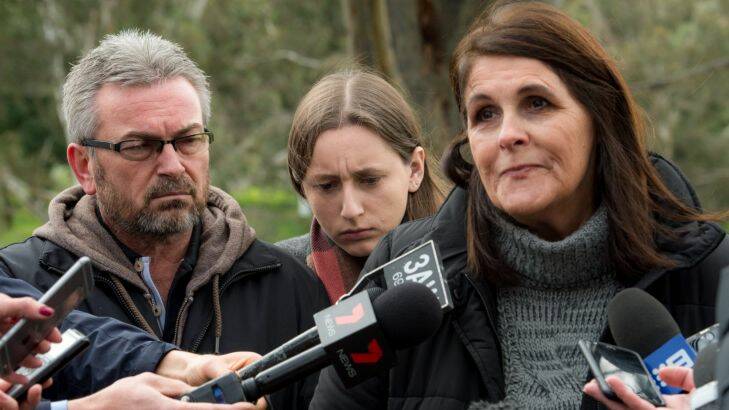 The family of missing woman Karen Ristevski abruptly left the press conference designed to appeal for the publics help when her husband Borce was questioned by the media. He was with their daughter Sarah and Karen's Auntie Patricia. The SES and water police are searching Canning Reserve along the banks of the Maribyrnong River in Avondale Heights, close to her home.  Photo: PENNY STEPHENS. The Age. 14TH JULY 2016