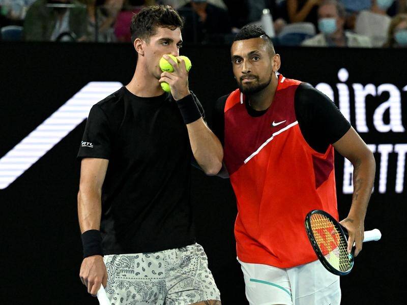 Thanasi Kokkinakis (L) is bracing for the Nick Kyrgios 'circus' when the pair meet in the US Open. (Dean Lewins/AAP PHOTOS)