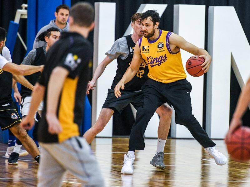 Andrew Bogut at training as a Sydney Kings player for the first time.