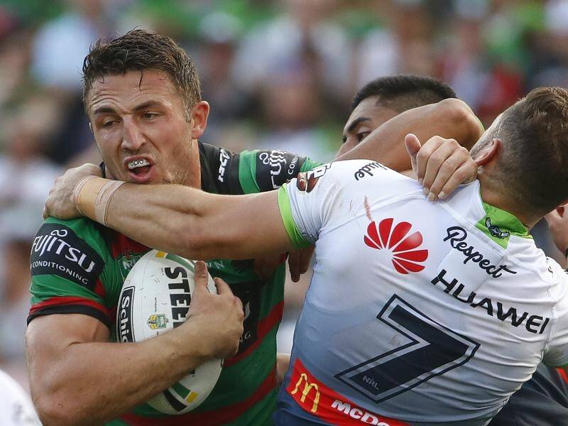 Souths Sydney's Sam Burgess faces another suspension over a high shot on Canberra's Aidan Sezer.