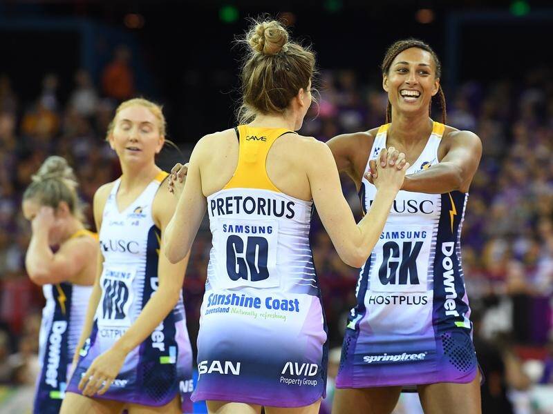 Skipper Geva Mentor (R) says the Lightning has the hunger to defend their Super Netball title.