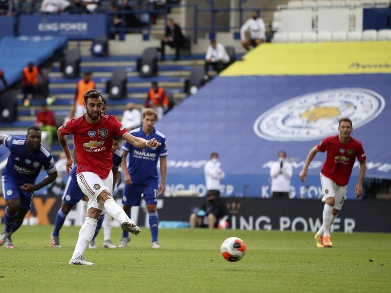 Bruno Fernandes scored Manchester United's opener from the spot in the vital win over Leicester.