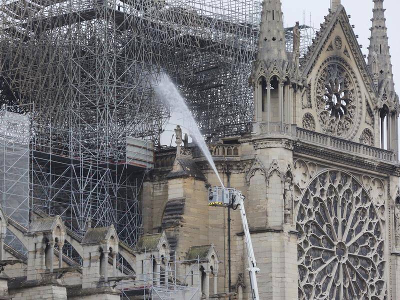 The fire-gutted Notre Dame Cathedral in Paris.