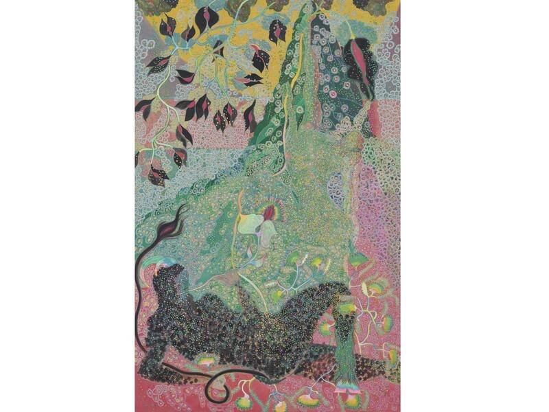 The Art Gallery of South Australia has bought a three-metre painting by British artist Chris Ofili. (HANDOUT/CHRIS OFILI AND VICTORIA MIRO, ART GALLERY OF SOUTH AUSTRALIA)