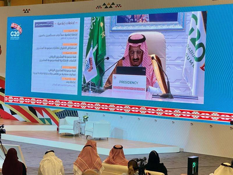 Saudi King Salman addresses the G20 summit about the need for a fair approach to fighting COVID-19.