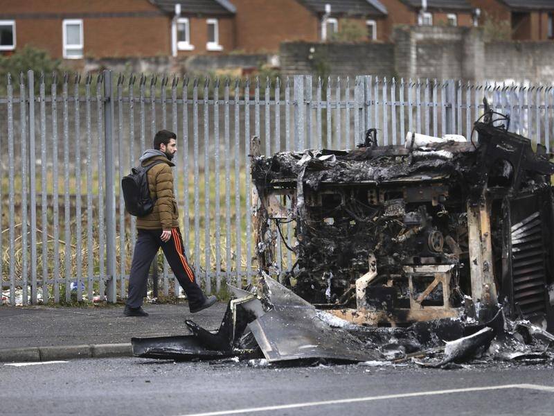 A Belfast city bus was hijacked and set on fire amid street clashes between Northern Ireland youths.