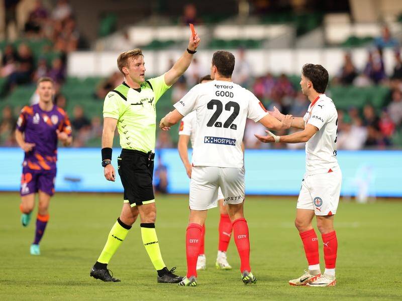 Melbourne City defender Callum Talbot's red card against Perth Glory was overturned on review. (Richard Wainwright/AAP PHOTOS)