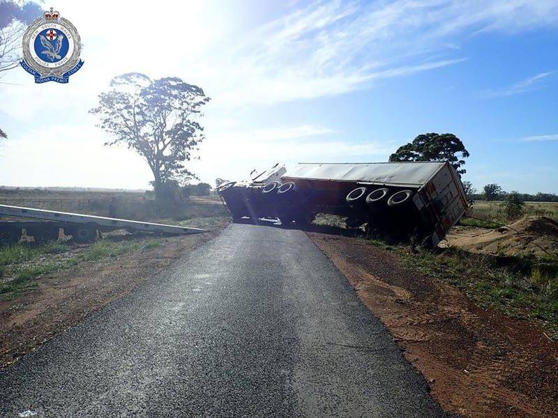 Police say a semi-trailer used to steal 40 tonnes of grain rolled 70km from Narromine.