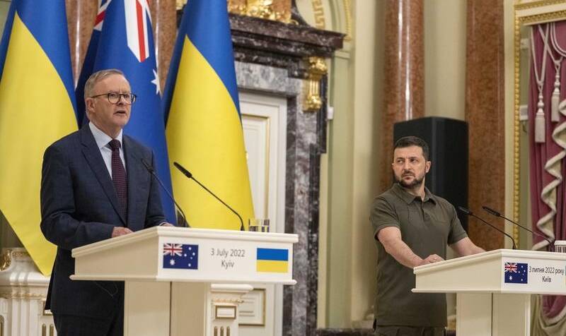 Mr Albanese announced more Russian santions and more military aid on his first visit to Ukraine.