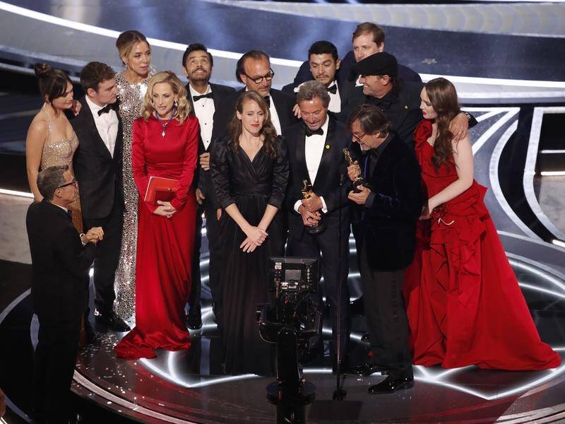 The cast and crew of CODA celebrate Oscars success in Los Angeles.