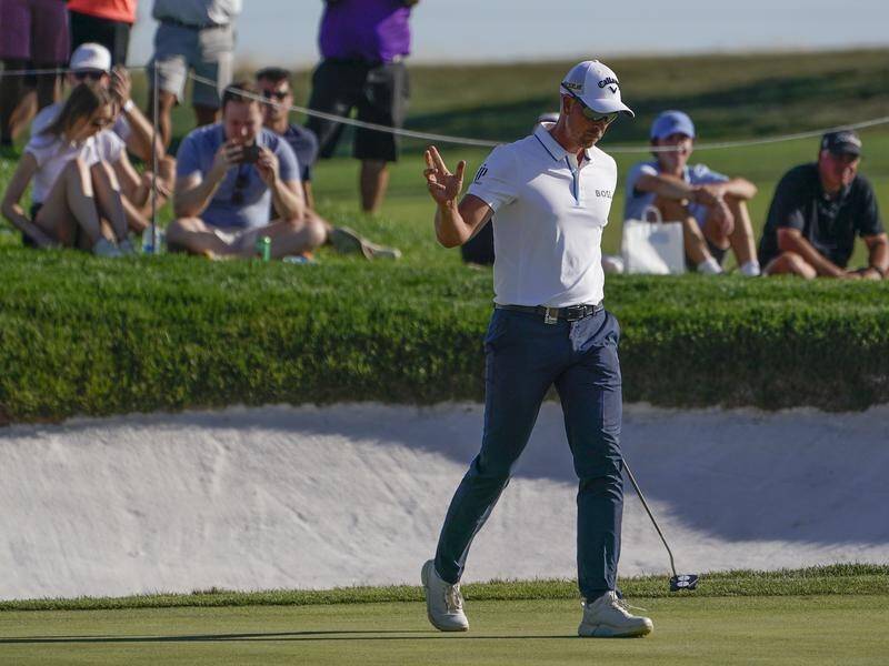 Henrik Stenson leads the LIV Golf tourney in Bedminster by three shots heading into the final round. (AP PHOTO)