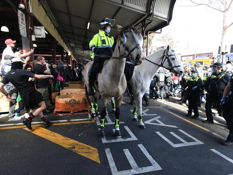 Protesters have faced off against police during an anti-lockdown protest in Melbourne.