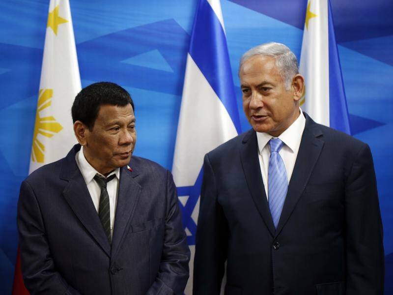 Israeli Prime Minister Benjamin Netanyahu and Philippine President Rodrigo Duterte in Jerusalem.