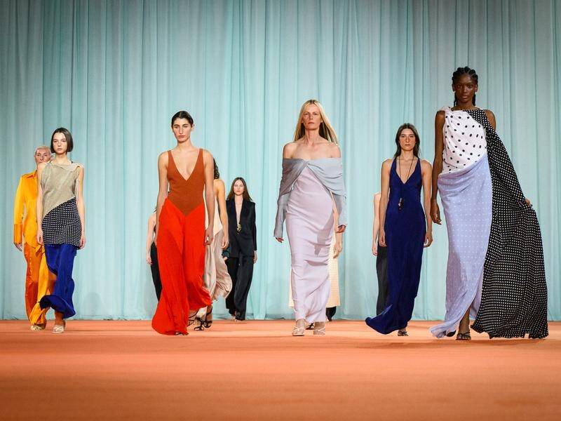 Models on the runway during a show for Australian designer Bianca Spender at fashion week in Sydney.