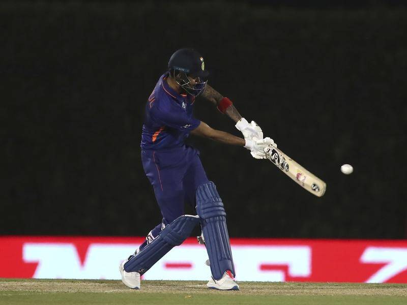 KL Rahul has helped India grab a seven wicket Twenty20 World Cup warm-up win over England.