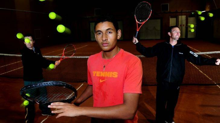 Nick Kyrgios and Todd Larkham in a September 2012 filephoto. Photo: Melissa Adams