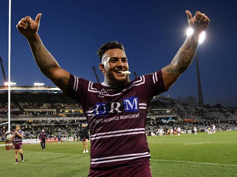 Addin Fonua-Blake and Manly won 18-14 at Canberra on Sunday, with a refereeing error contributing.