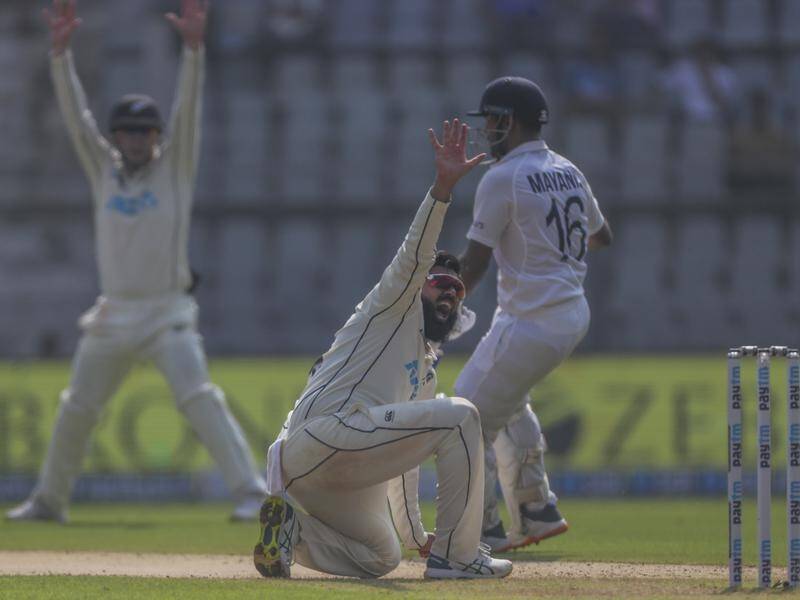 New Zealand's Ajaz Patel took four scalps as India ended the first day on 4-221 in the second Test.