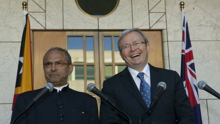 Dr Jose Ramos-Horta, then president of East Timor, and then prime minister Kevin Rudd in Canberra in 2010. Photo: Andrew Taylor