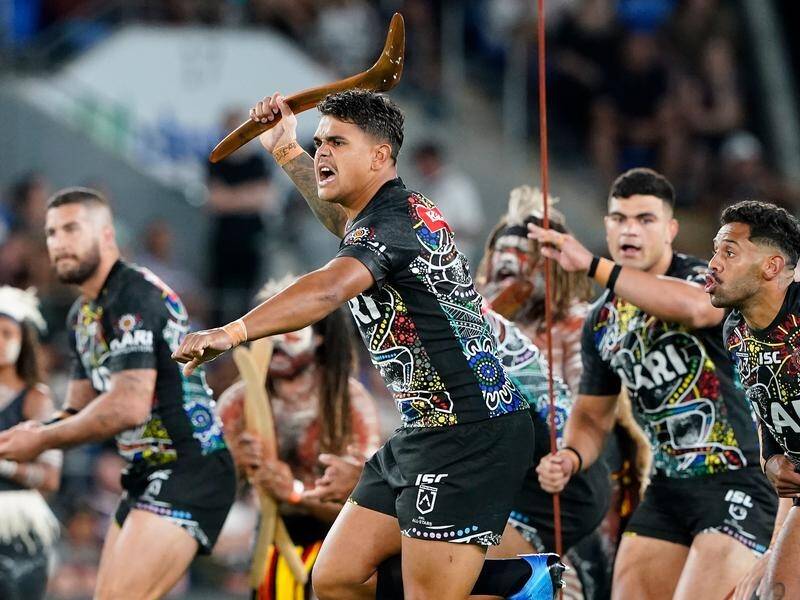 Latrell Mitchell led the Indigenous All Stars' war cry before shining at fullback against the Maori.