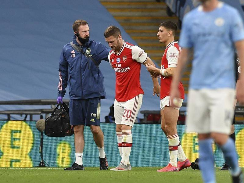 Shkodran Mustafi was injured in Arsenal's FA Cup semi-final victory against Manchester City.