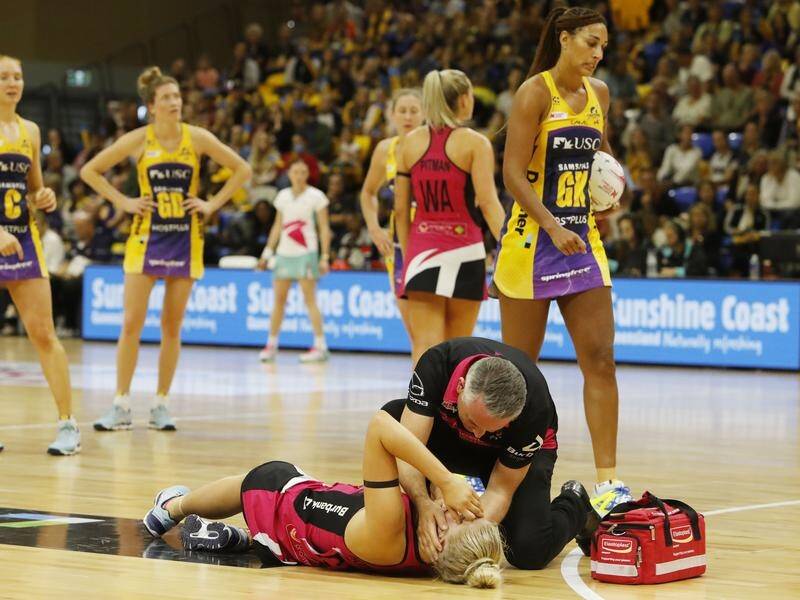Adelaide's Charlee Hodges suffered a concussion during their Super Netball loss to Sunshine Coast.