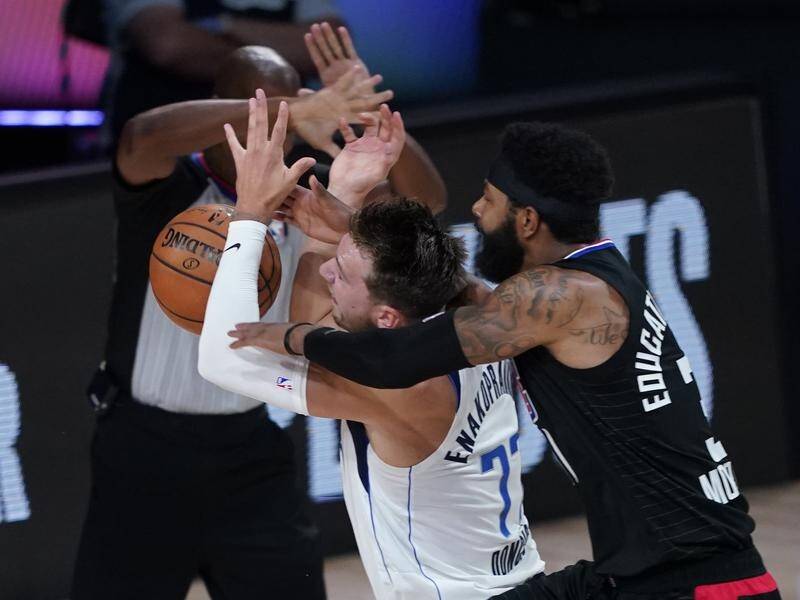 LA Clippers' Marcus Morris Sr was fined $A48,000 for this foul on Dallas Mavericks' Luka Doncic.