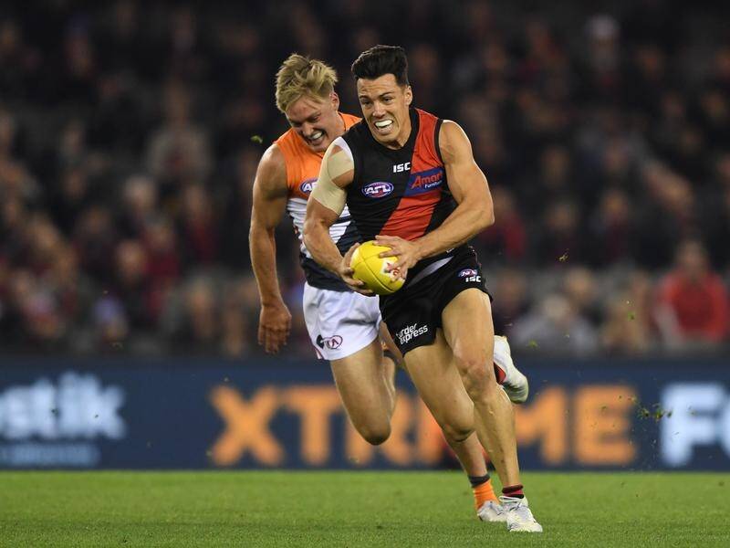 Dylan Shiel of the Bombers breaks free in his side's last gasp win over the Giants.