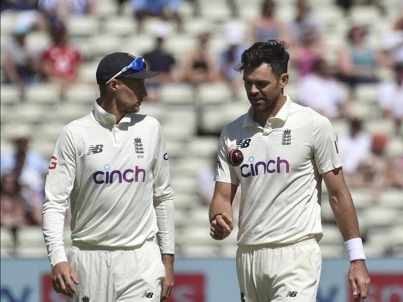 Jimmy Anderson (r) bowled his long-time England captain Joe Root (l) in the Roses county match.