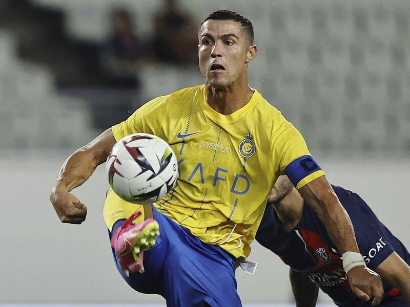 Cristiano Ronaldo marked his 1,200th appearance with a goal and assist for Al-Nassr. (AP PHOTO)