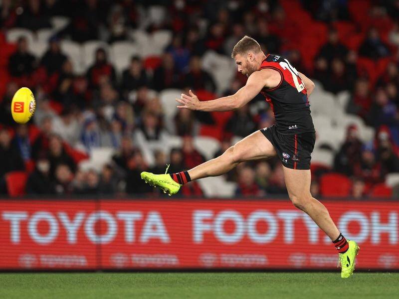 Jake Stringer kicked five goals to lead Essendon to a 48-point AFL win over North Melbourne. (Hamish Blair/AAP PHOTOS)