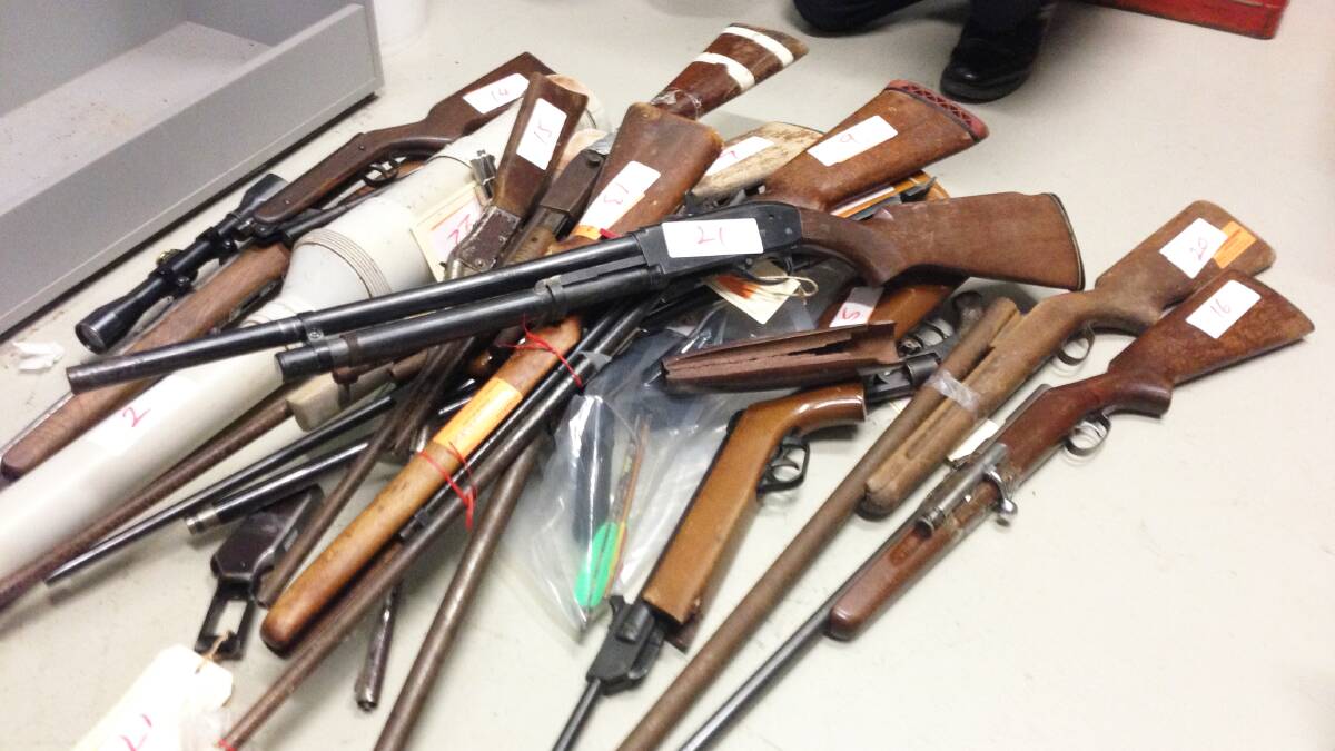 A pile of confiscated guns that will soon be destroyed. Picture: ANDI YU
