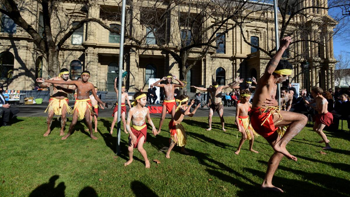 Local Aboriginals perform the Creation Dance during the Naidoc Week launch outside the Bendigo Town Hall.

Picture: Jim Aldersey
080713