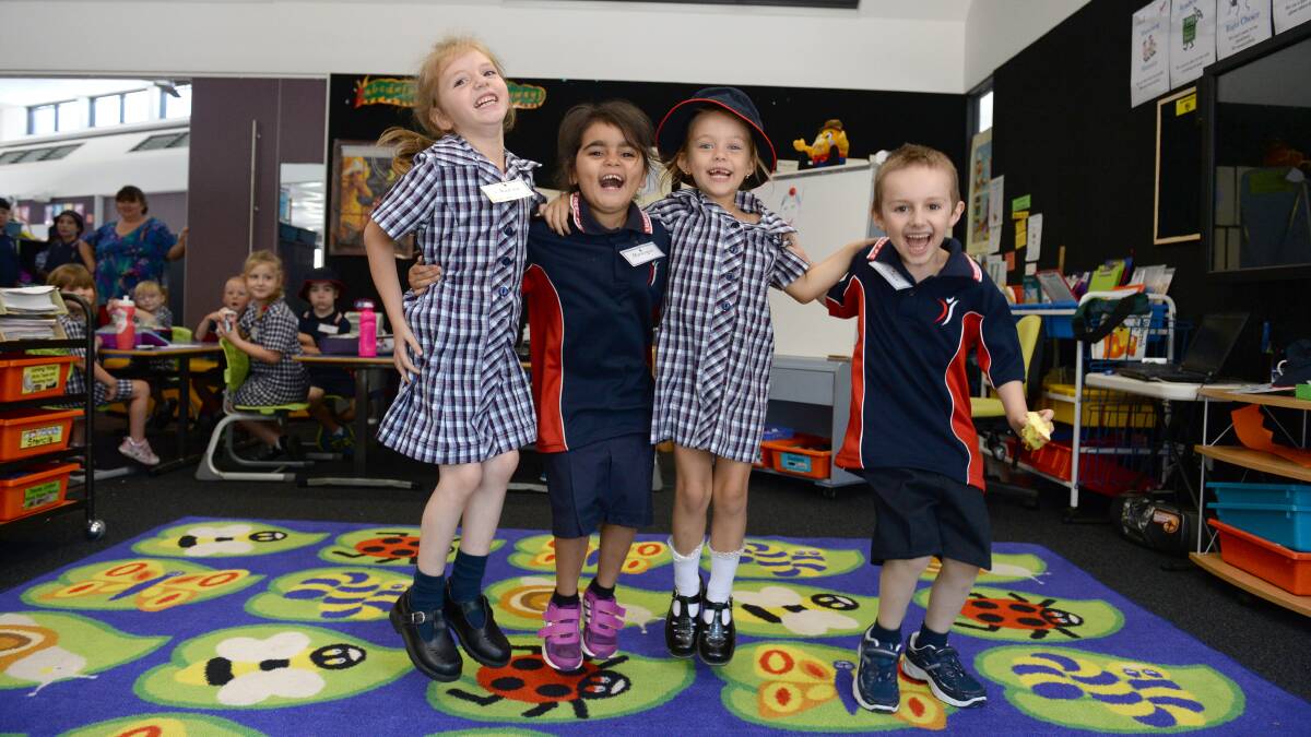 Lightning Reef Primary School Foundation students first day. Rihanna, Monique, Eva and Joshua.

Picture: JIM ALDERSEY