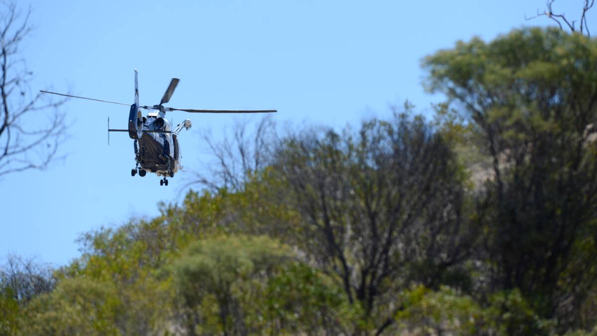 The Police Airwing scans the area looking for the body of Wayne Amey somewhere on Mount Korong near Inglewood.

Picture: JIM ALDERSEY
171213