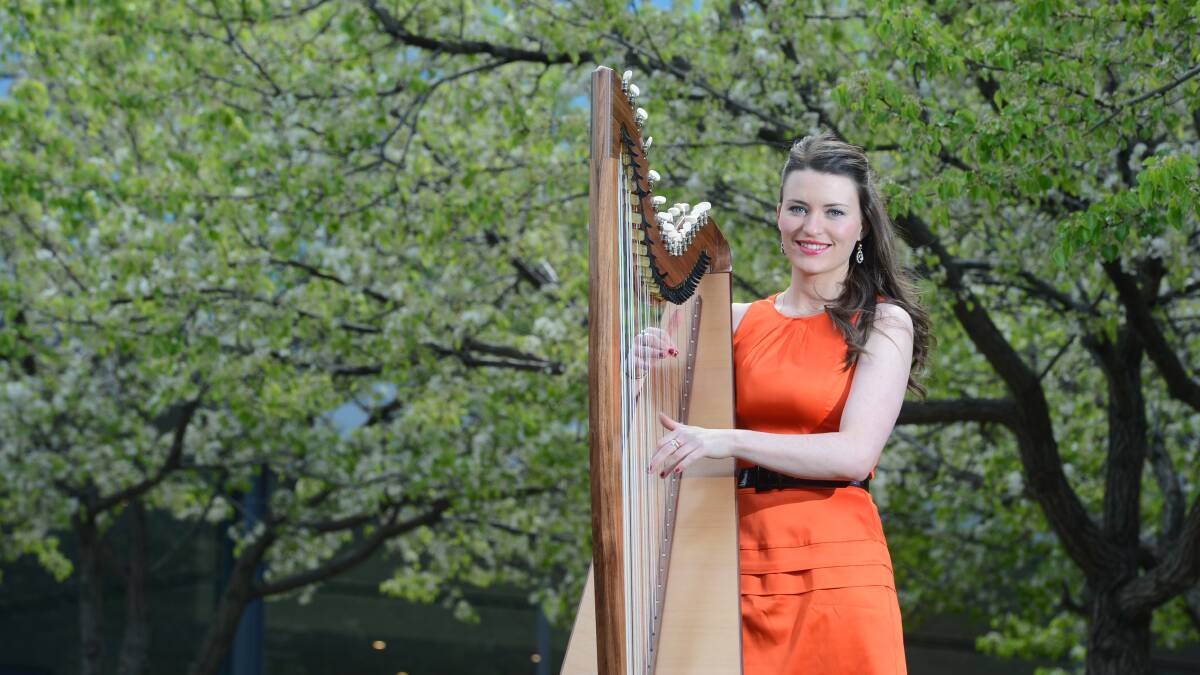 Alana Conway playing her Harp in Bendigo today, she is releasing her own album for the first time.

Picture: JIM ALDERSEY
110913