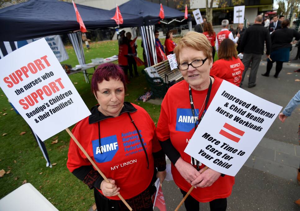 PROTESTING: Trish Grant and Kay Lehane at the stop work event. Picture: JODIE DONNELLAN 
