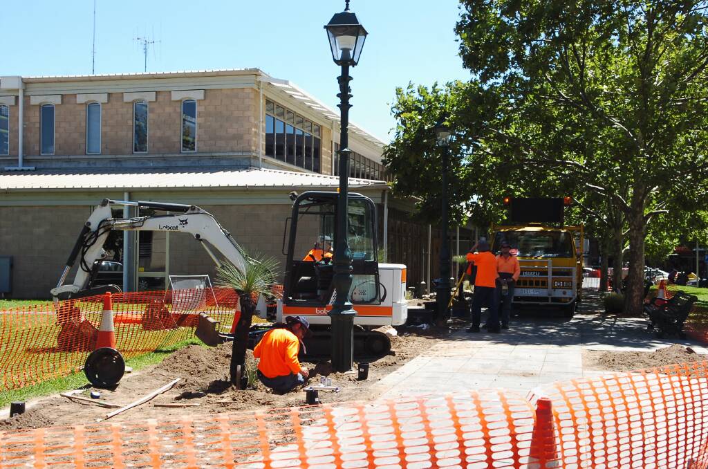 Grass Trees and plants being planted outside the Bendigo Library.
pic ; LAURA SCOTT.