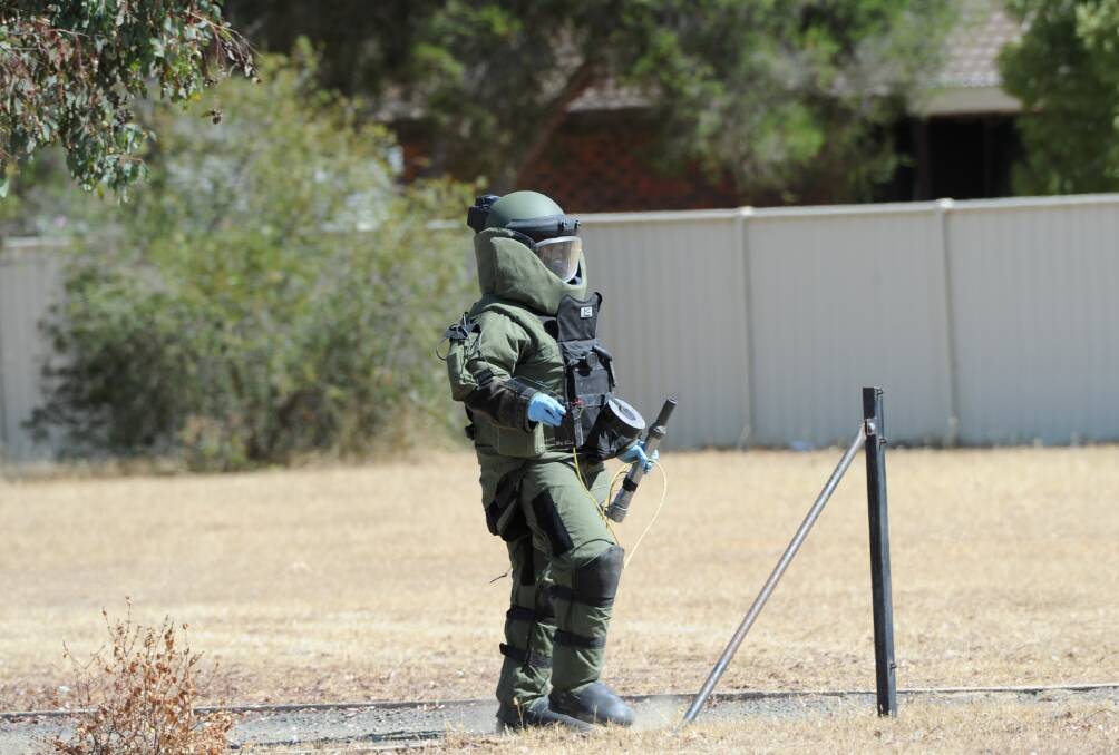 A bomb technician was called in to detonate the bomb after similar attempts by the robot failed. Picture: JODIE DONNELLAN