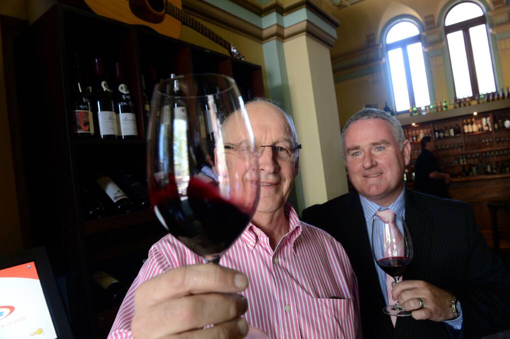 Vice president of the Bendigo Winegrowers association Wes Vine with General Manager of the Sandhurst Trustees Paul Rohan. Picture: JIM ALDERSEY